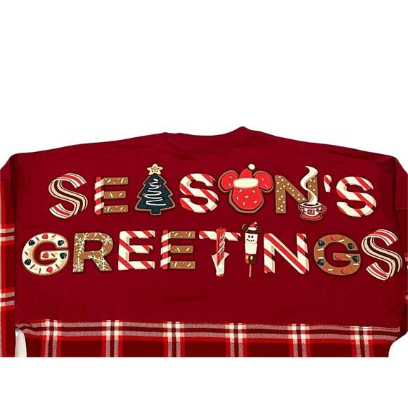 Disney Christmas Season's Greetings Red Plaid Spirit Jersey Large Holiday F17 - Picture 5 of 6